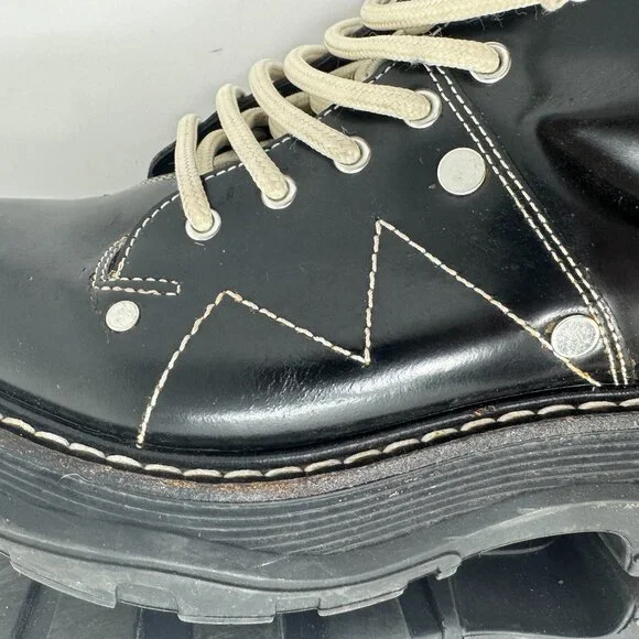 Alexander McQueen Tread Black Leather Lace Up Combat Boots EU 38 - Picture 15 of 16